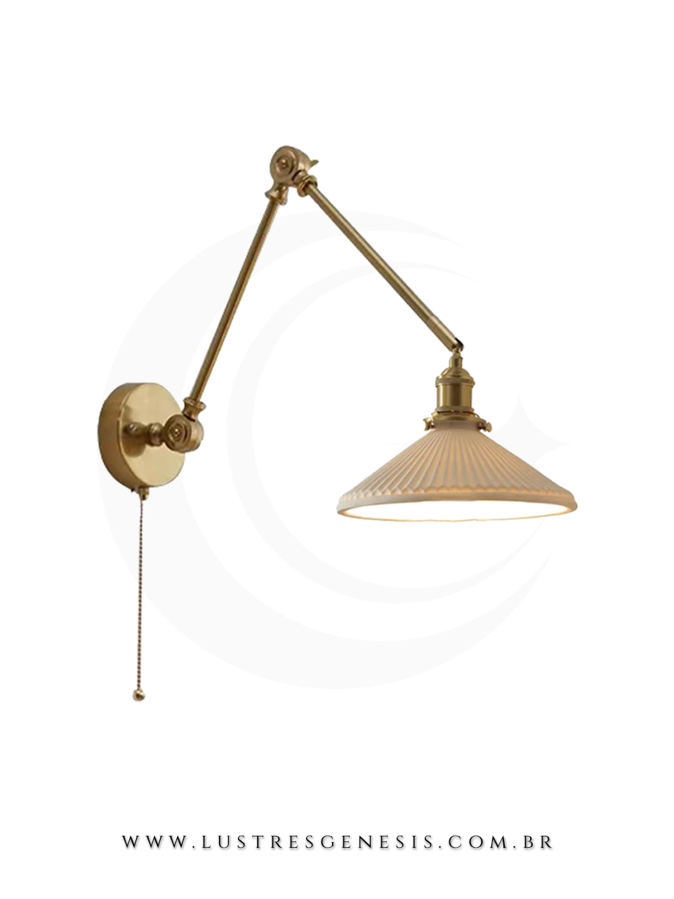 Arandela moderna Araucária na cor ouro envelhecido, com braço articulado e cúpula texturizada, ideal para área gourmet, quartos, sala de estar, hall de entrada e corredor.